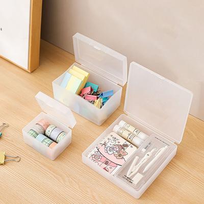 Frosted Clear Storage Box With Cover Large Capacity Dustproof Storage Cube Waterproof Dustproof Student Stationery Organizer