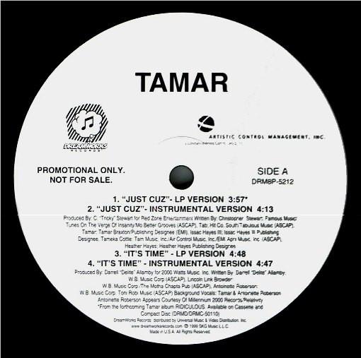 

12-дюймовая пластинка TAMAR - Just Cuz DRM8P5212 Dreamworks Reco 1999 US Соул/Фанк Б/У