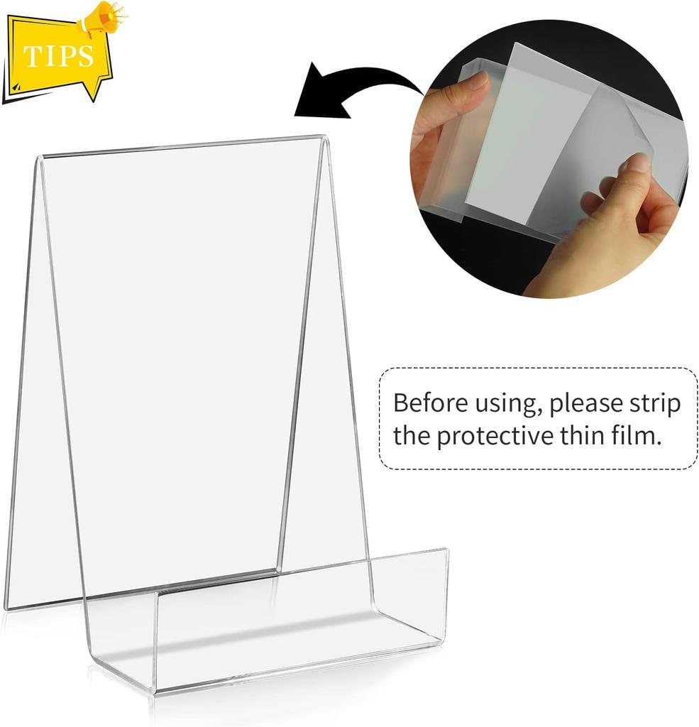 Acrylic Book Easel Stand with Ledge Clear Easels Plate - 5 Pack for Books Display, Music Sheets, Artworks, CD, Tablet Holder