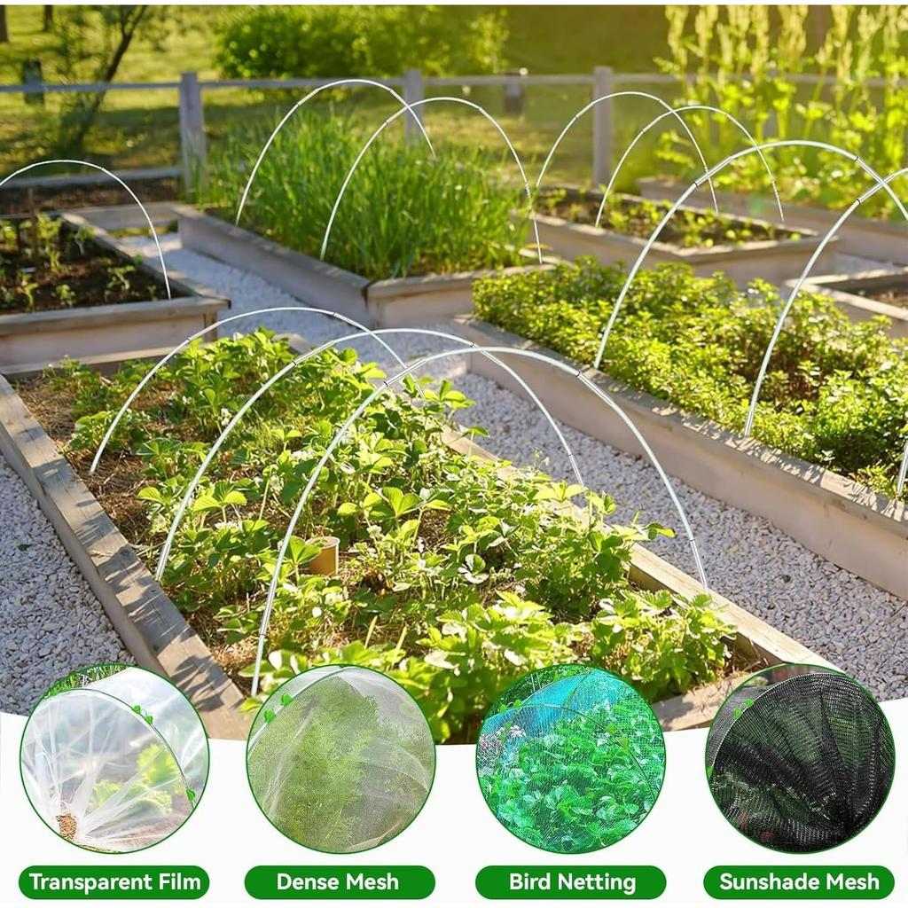 Gartenbögen für Netze, Gewächshausbögen Anzuchttunnel mit Spikes und Clips, DIY Abnehmbarer Glasfaser-Anzuchttunnelrahmen für Garten Hochbeet Pflanze