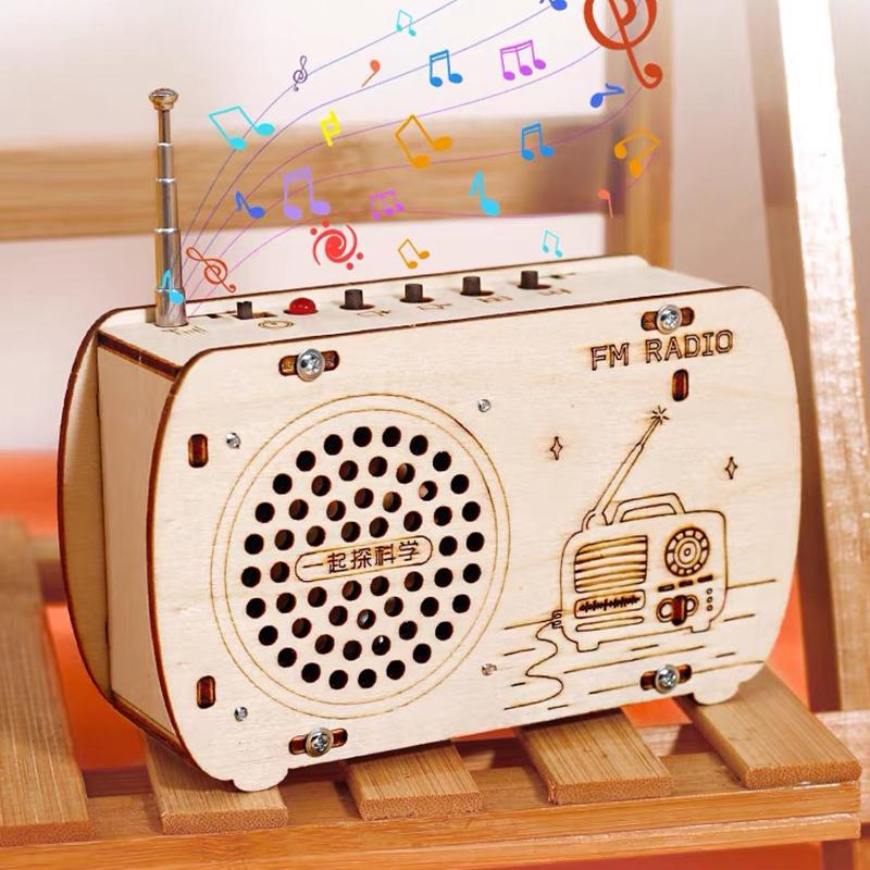 Kit Radio en Bois Bricolage Rétro FM Éducatif STEM Jouet de Construction Kit d'Expérience Scientifique Puzzle 3D Artisanat Cadeau d'Anniversaire Pour Enfants Adolescents