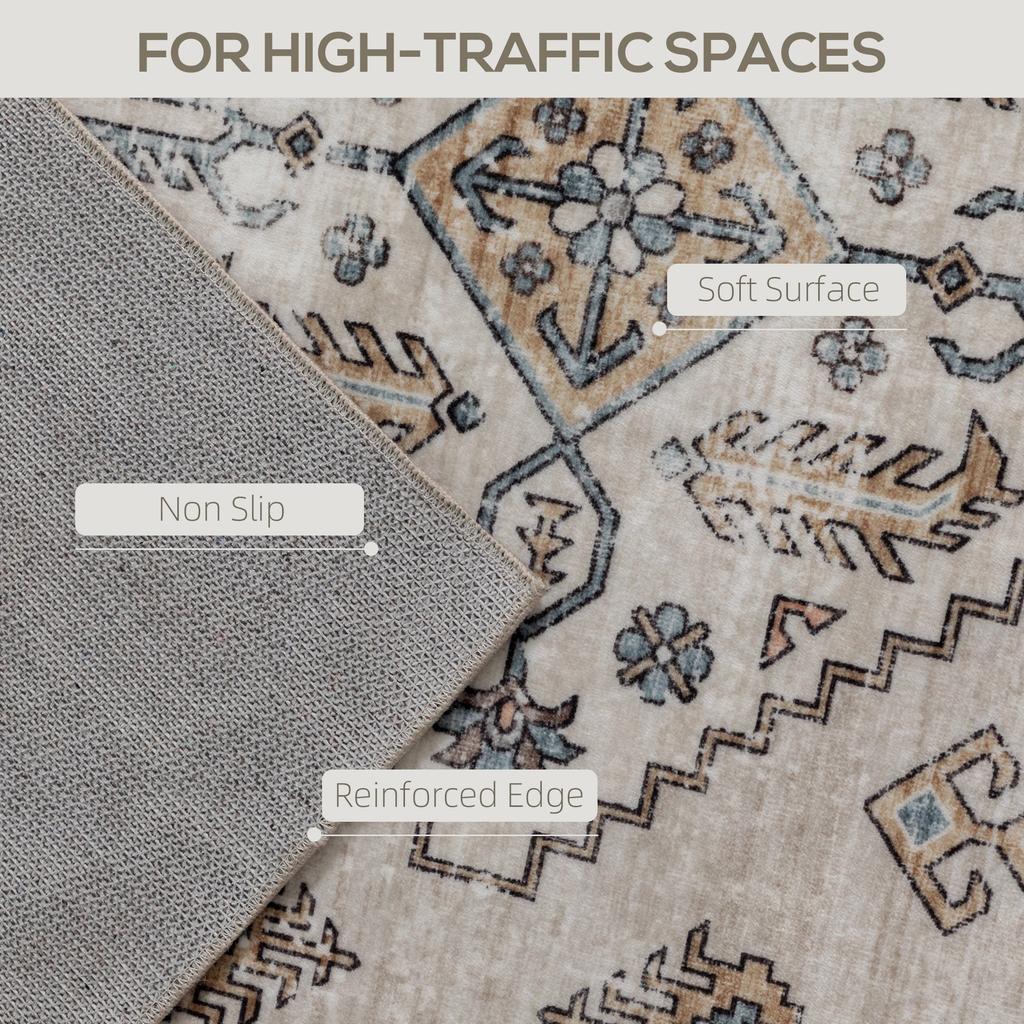 Vintage Area Rug, Non-Slip Washable Rug, Flannel Floor Carpet for Living Room, Bedroom, Dining Room, Home Office, 290 x 200 cm, Beige