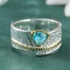Sparkling Inlaid Sea Blue CZ Women's Ring Vintage Two Color Hand Carving Daily Wear Party Jewelry Anniversary Gift