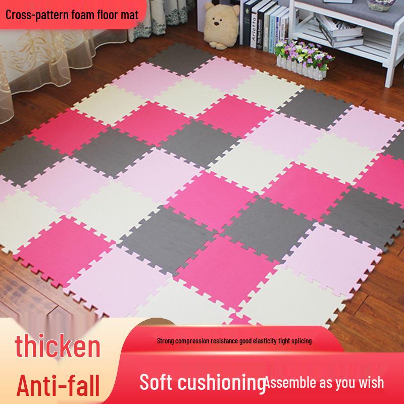 Thick Non-Slip Foam Interlocking Children's Crawling Mats with Cross Pattern