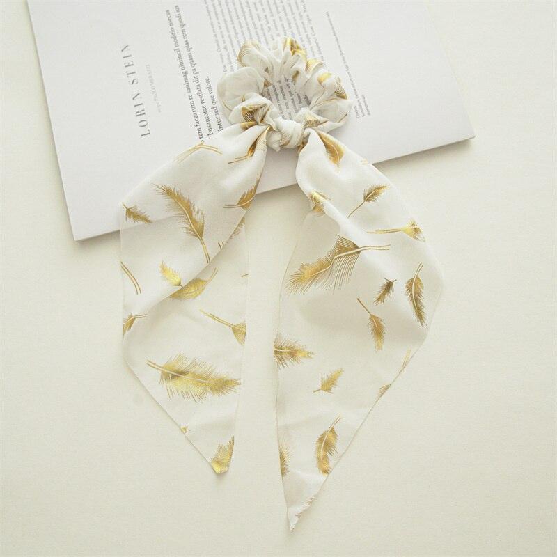 Korean Chiffon Feather Hair Ribbon Scarf Vintage Simple Hair Loop Tie Elastic Hairband For Women Girl Hair Accessories Headbands