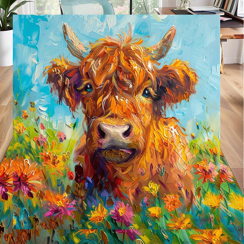 Cow In Flower Field Office Rug Chair Mat, Entryway Carpet, Suitable for Front Door, Bedroom, Living Room, Desk, Holiday Gift