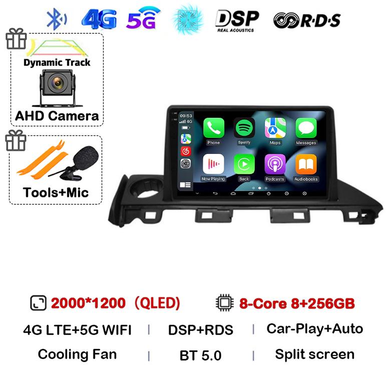 Android 14 Carplay Auto Car Radio For Mazda 6 Atenza 3 2016 2017 2018 GPS 4G+WIFI Video Player Multimedia Stereo Head Unit QLED