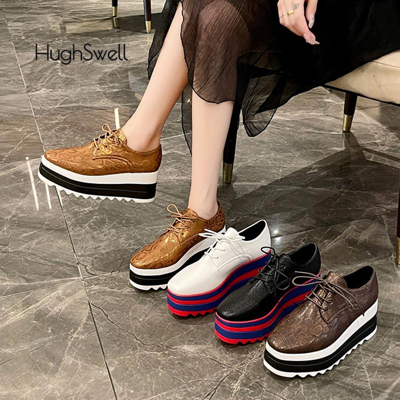 Fashion High Platform Sneakers Woman Brand Design Red Blue Strap Derby Shoes Ladies Snakes Print Lace Up Creeper Zapatos Plus Size