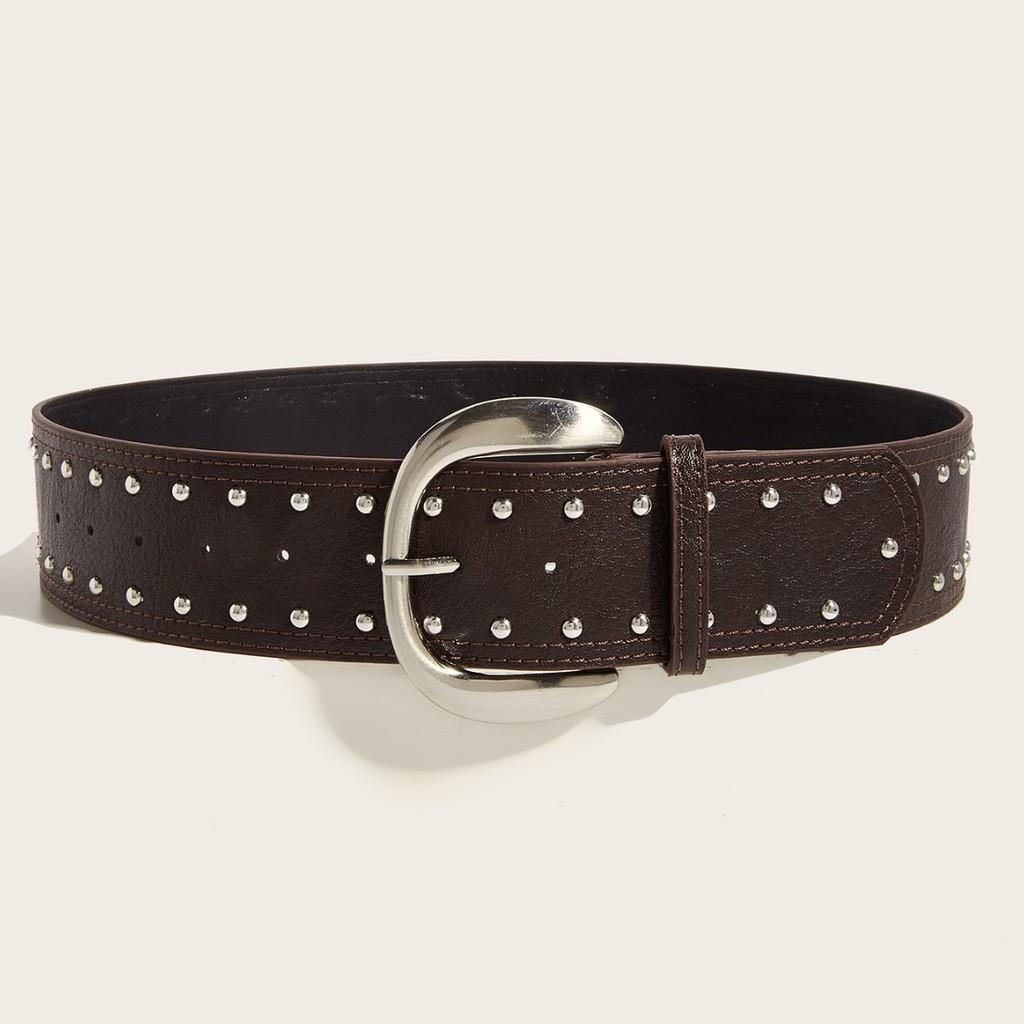 Punkinspired Faux Leather Belt With Rivets And Silver Buckle For Outfits Casual
