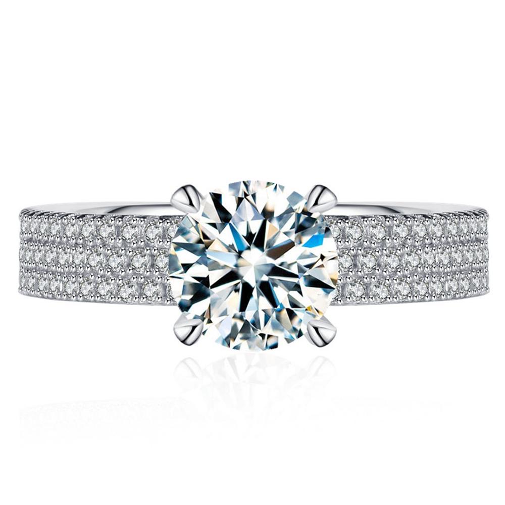 

Vinregem, 100% стерлинговое серебро 925 пробы, сверкающее круглой огранки, 6,5 мм, 1 карат, 3EX VVS1, цвет D, настоящий муассанит с бриллиантами, женское кольцо, свадебное обручальное ювелирное изделие US 8 белый