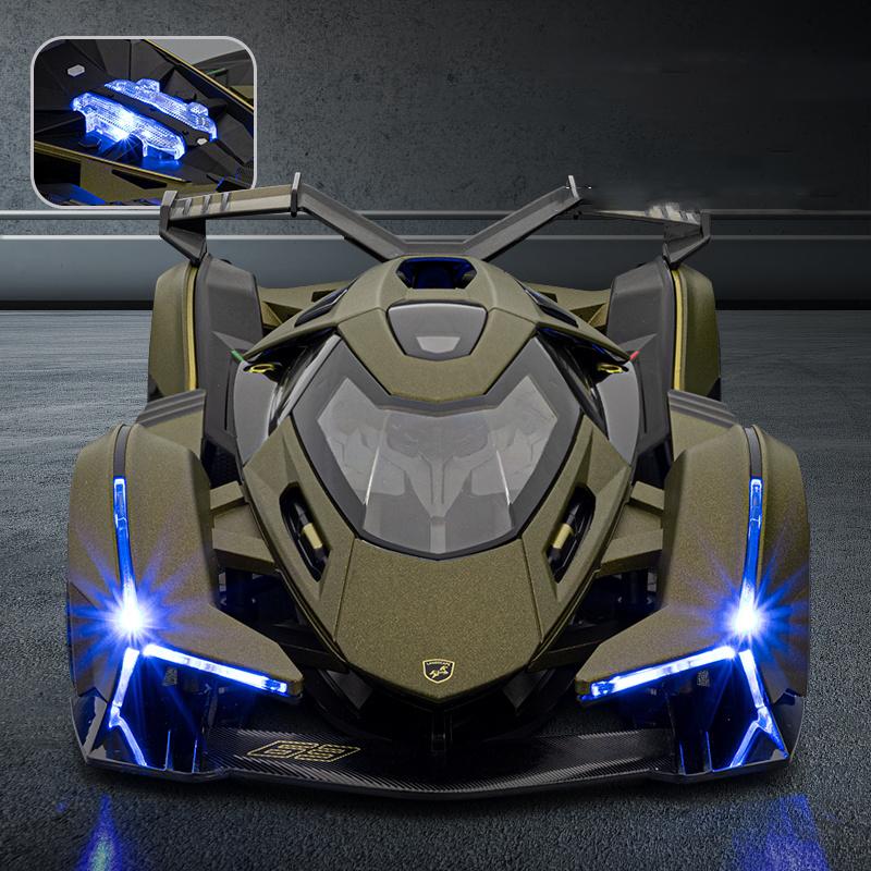 1/18 Lamborghini Vision Gran Turismo V12 GT Supercar Alloy Car Model Sound and Light Pull Back Children's Toy Collectibles Birthday Gift
