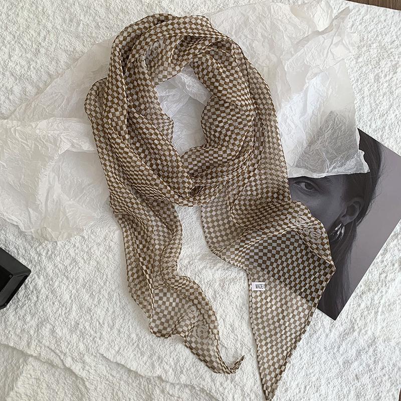 

Silk scarf high sense fashion versatile multi-functional long streamer decorative scarf plaid headscarf headband decorative belt