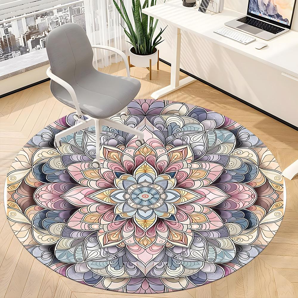 1 st Mandala Mönster Kontor Rund Matta, Halkfri, Mjuk och Slitstark Kontorsmatta för Inredning, Perfekt för Kontor