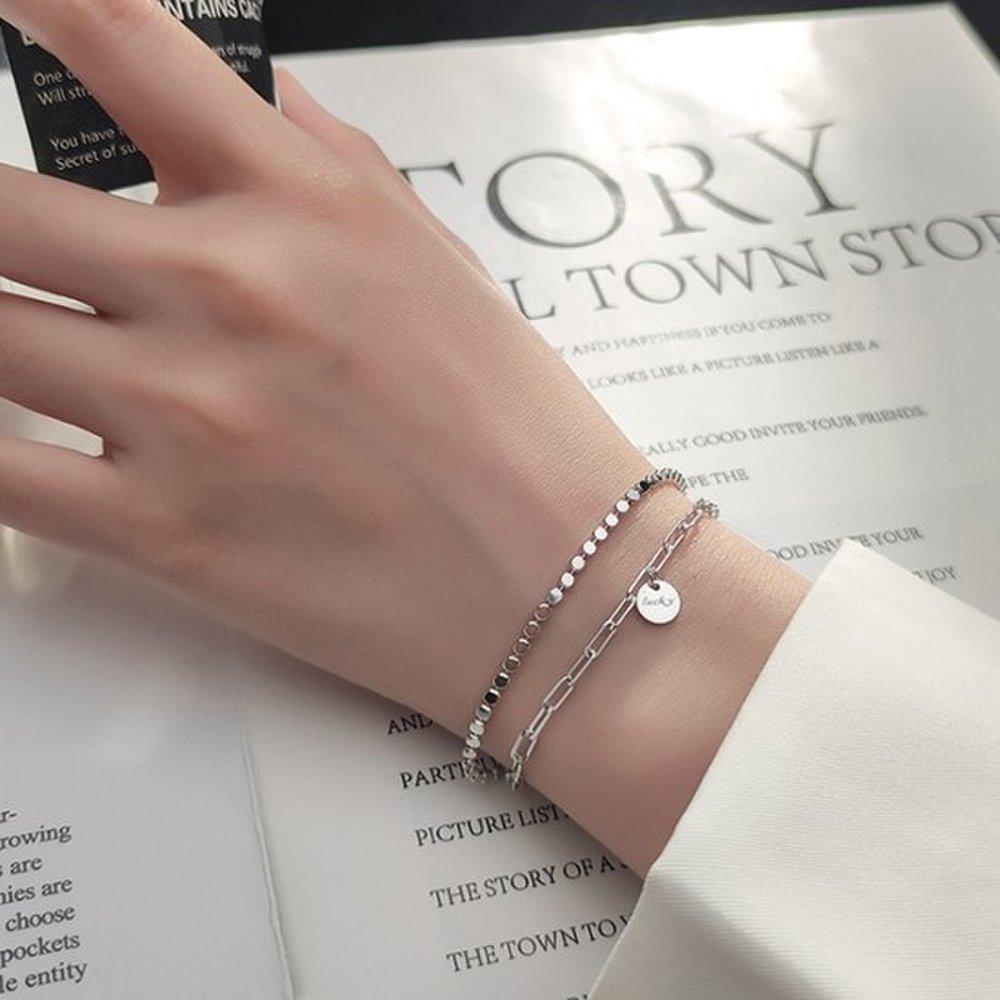 Hermosa J W023 925 Silver Bracelet Silver Bracelet Daily Women's Layered Clip Two-Row Bracelet