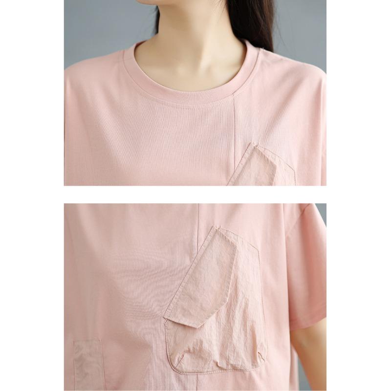 Dimanaf 2025 New Summer Women Loose Plus Size T-Shirt O-Neck Short Sleeve Basic Casual Tops Asymmetrical