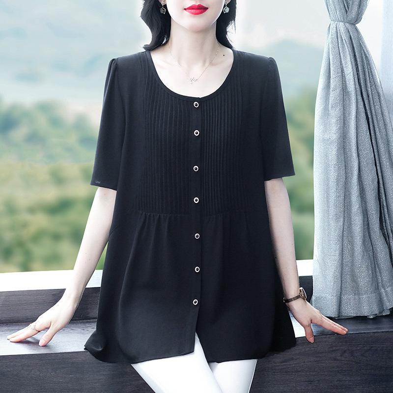 

Элегантная летняя рубашка большого размера - Приталенный универсальный топ для женщин 3XL (160-180 jin) чёрный