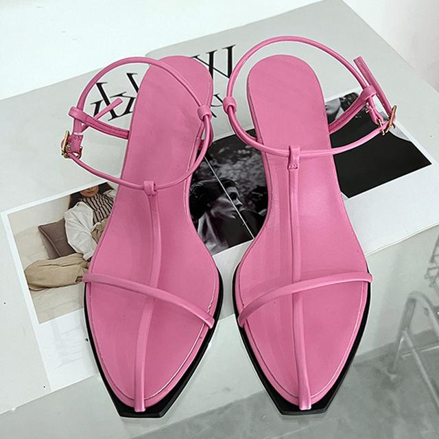 

Liyke/летние повседневные уютные сандалии-гладиаторы, женская обувь на низком каблуке, модные зеленые с узким ремешком и открытым носком, с пряжкой и ремешком Sandalias Mujer 40 розовый