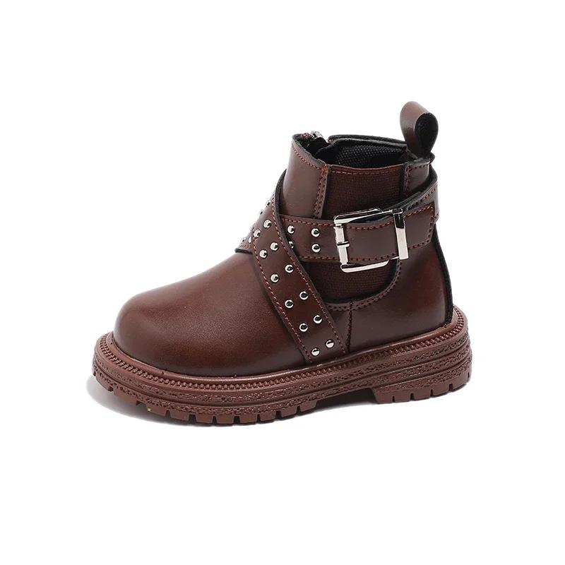 Little Toddlers Boys Fashion Boots Kids Ankle Boots with Rivets 2024 Autumn Winter Baby Girls Tide Children Casual Shoes 21-30