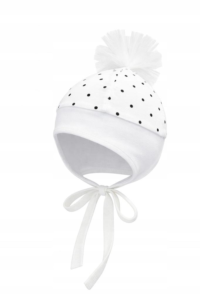 Baby Hat 38-40 Double Layer Tied With Pompom Spring Summer White