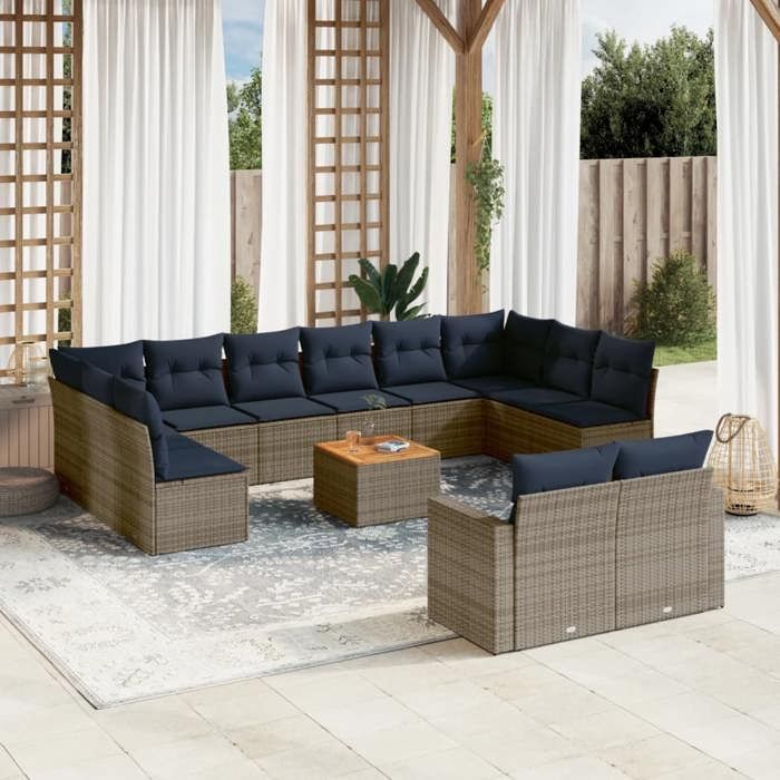 VidaXL Salon de Jardin avec Coussins 13 pcs, Canapés de Patio, Ensemble de Meubles, Mobilier de Terrasse Exterieur, Gris 3256691