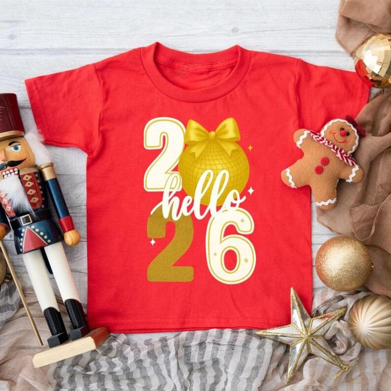 Hello 2026 Disco Ball New Year Tee Stylish NYE Outfit Unisex High Quality Cotton Crewneck Casual Style Regular Short Sleeve