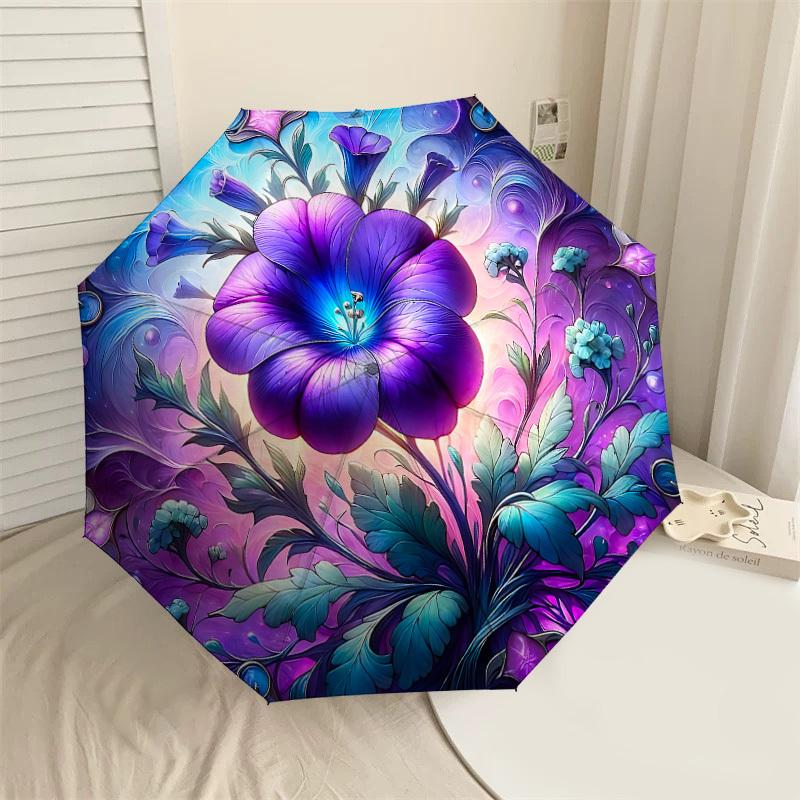 

1PC Floral Stained Glass Umbrella-8-Rib Reinforced, Automatic Open, Lightweight & Durable, Cute Fashion Accessory for Outdoor-P95