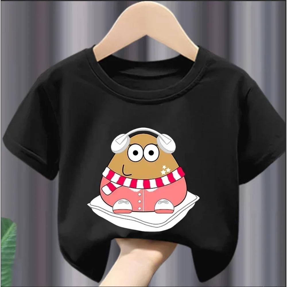 Christmas Cute My Pet Alien Pou Print Kids T-shirts Cartoon Summer Short Sleeve Baby Tees Tops Boys Girl Clothes Tshirts Y2k