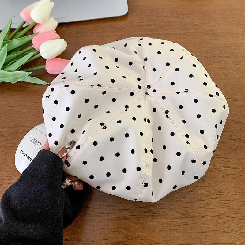 Korean Polka Dot Cloud Beret Female Spring Summer Big Head Circumference Retro Versatile Painter Hat Showing Face Small Bud Hat