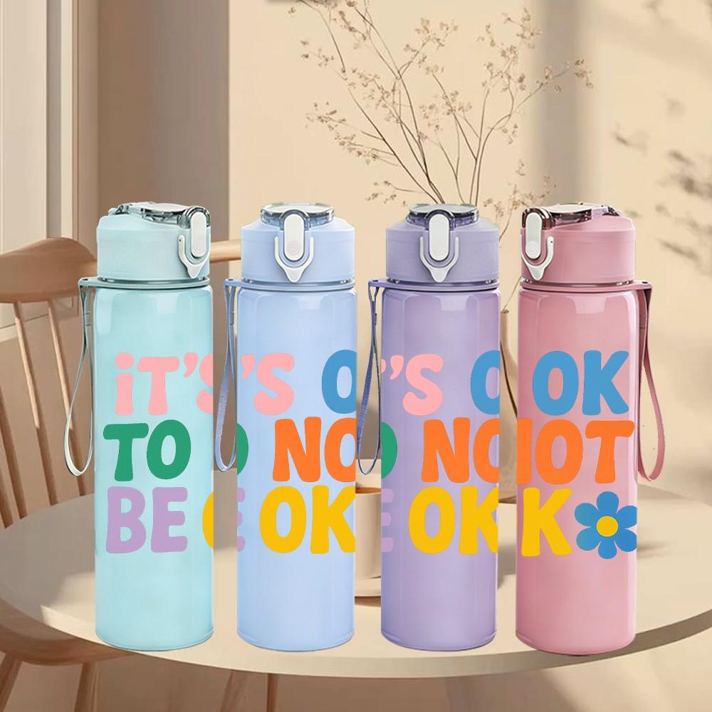 1PC Its Ok To Not Be Ok Rainbow 750ml Color Plastic Sports Water Bottle Leakproof Flip Straw Lid Suitable for Sports Office Home Use