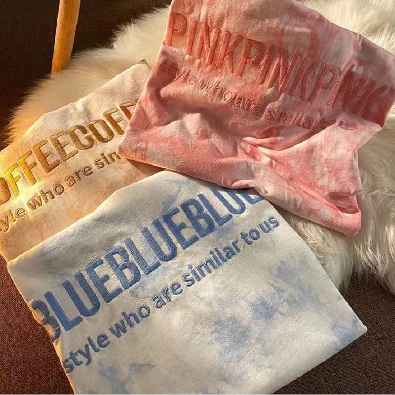 

Embroidered Tie-Dye Tops for Couples & Women: 2022 Summer Loose Short-Sleeve T-Shirts XXL