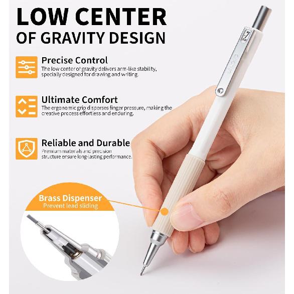 Mechanical Pencil Set with Case, 4PCS 0.7mm Art Mechanical Pencils + 40PCS HB Lead Refills + 40PCS 2B Lead Refills + 3PCS Erasers+ 1PCS Case, Drawing