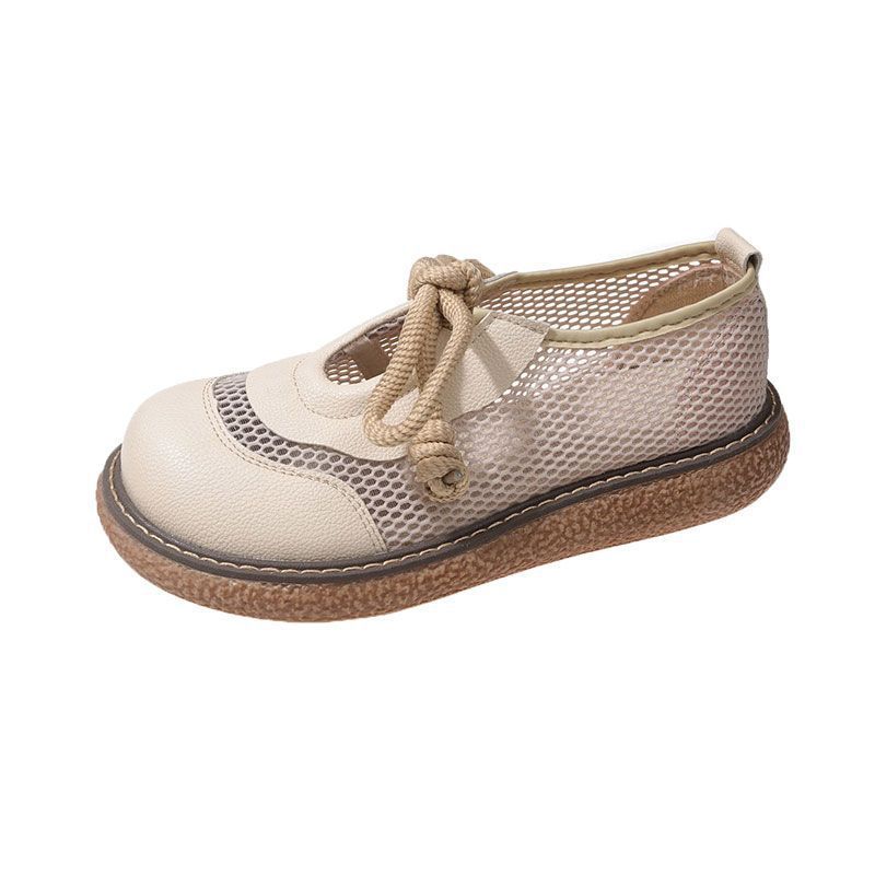 Mori college síťované boty dámské letní boty s dutými otvory bavlněné a lněné prodyšné 2024 nové japonské boty s velkou hlavou