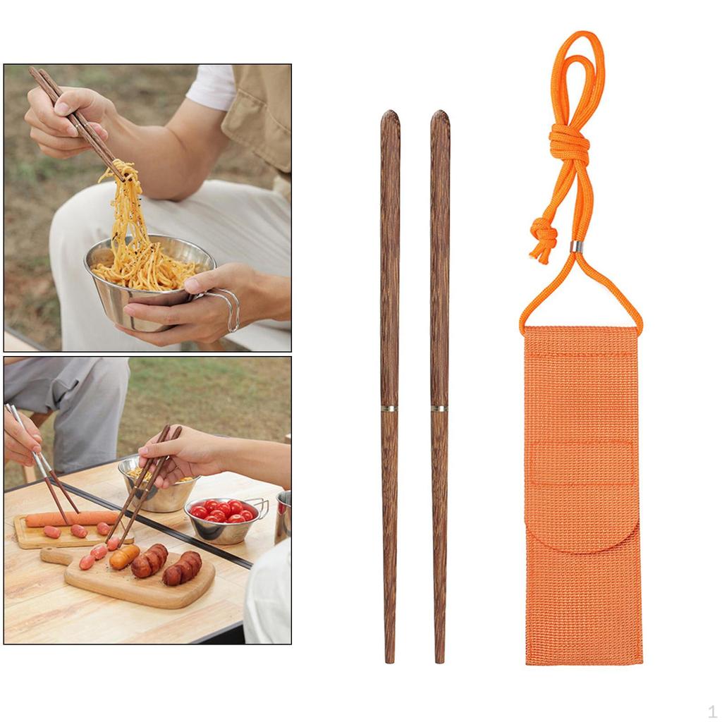 / Separate Stainless Steel Wooden Chopsticks Reusable Travel Foldable with Pouch