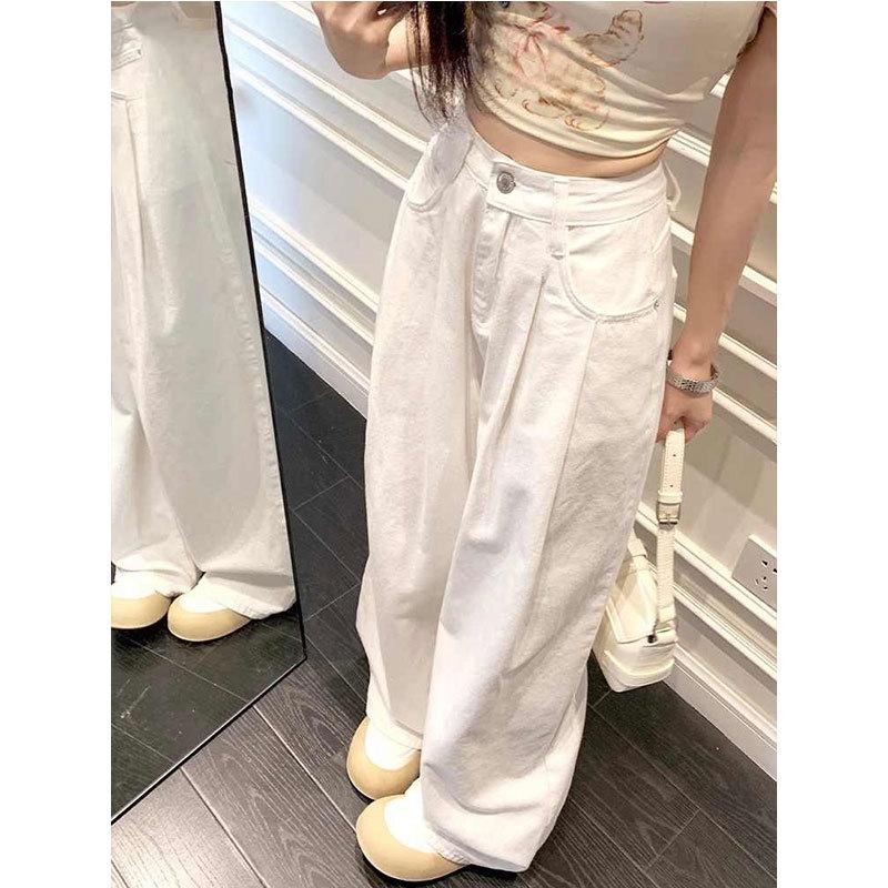 Women s High Rise Wide Leg Jeans Loose Fit Solid Color Straight Leg Trousers Casual Commuter Denim Pants S