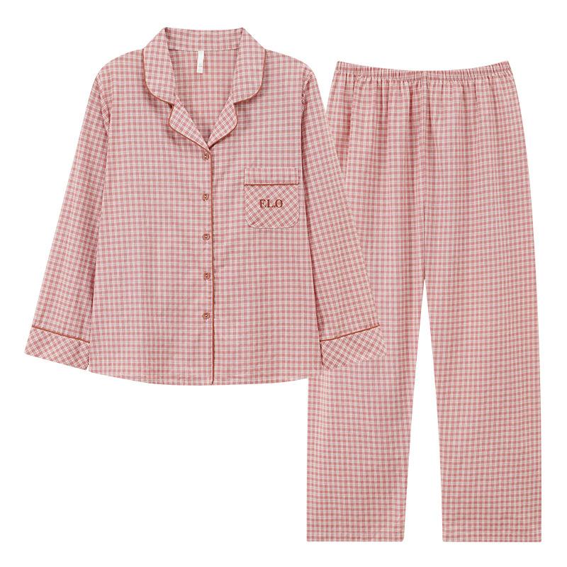 Woven cotton gauze pajamas women's spring and autumn pure cotton long-sleeved women's spring and summer cotton thickened loungewear set