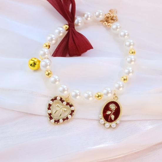 Elegantes Haustierhalsband mit Glöckchen und Schleife, atmungsaktiv, zum Anziehen, Gothic-Kunstperle