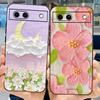 Black Matte Silicone Back Cover For Google Pixel 8A Painting Case Cartoon Lovely Cat Butterfly Flower Bumper Google 8A Soft Etui
