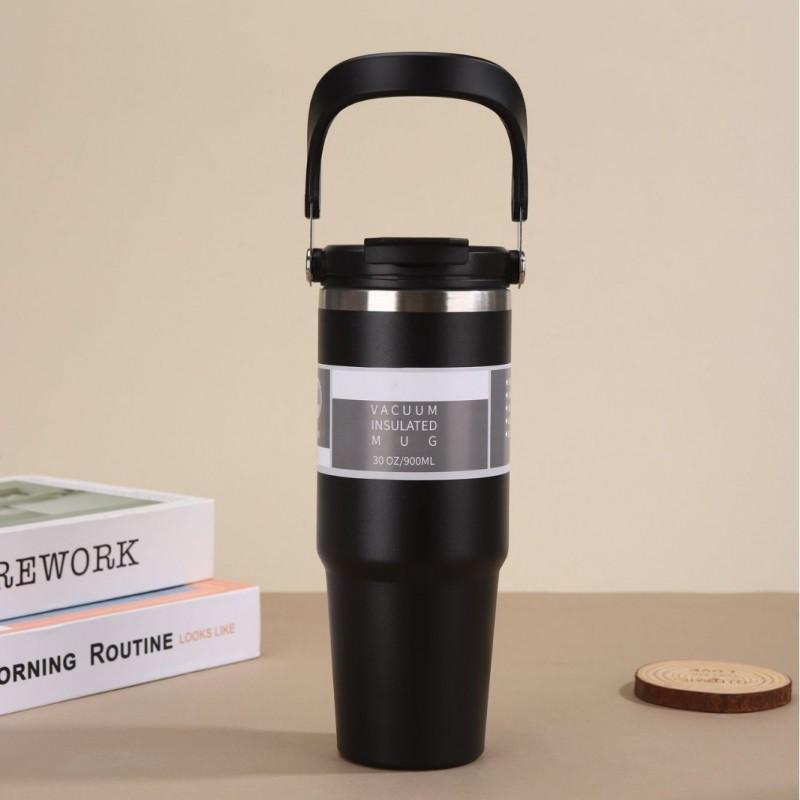 30oz Stainless Steel Travel Mug With Handle Straw Lid Vacuum Insulated Water Bottle Car Office Gym
