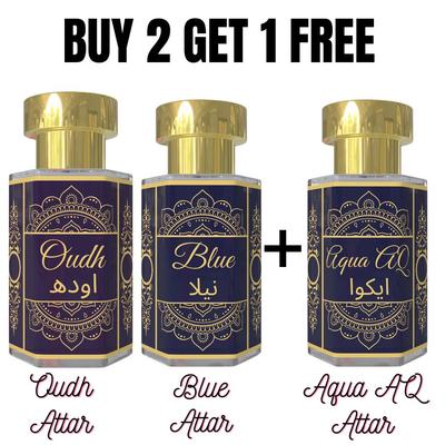 Oudh Attar und Blue Attar mit kostenlosem Aqua Attar – Holzig, Kühl & Frisch Duftkombination | Alkoholfreie Unisex Roll-On Parfümöle | 3 x 6 ml