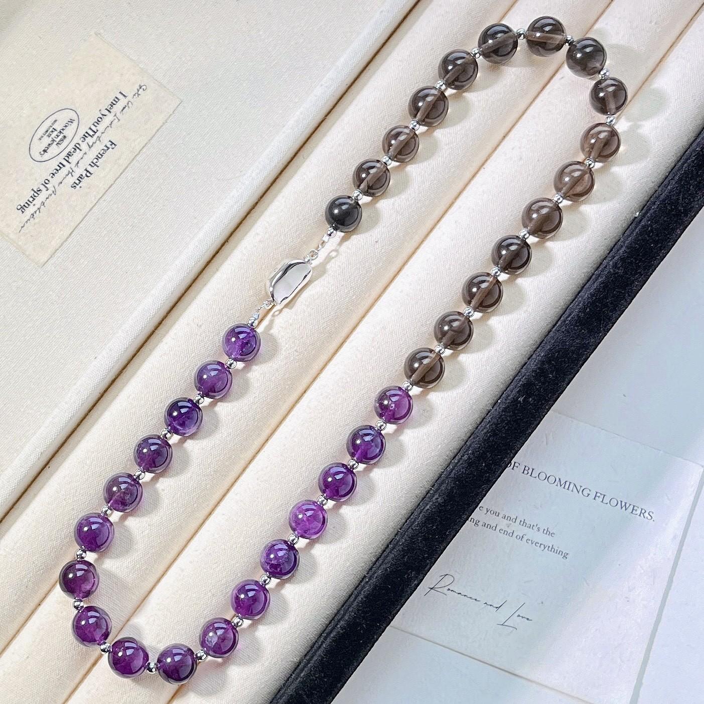 10Mm Vintage High Quality Natural Amethyst Ice Obsidian Design Sense Necklace Clavicle Chain