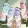 1PC Pink Misty Forest Deer Scene Print 750ml Color Plastic Sports Water Bottle Leakproof Flip Straw Lid Suitable for Sports Office Home Use