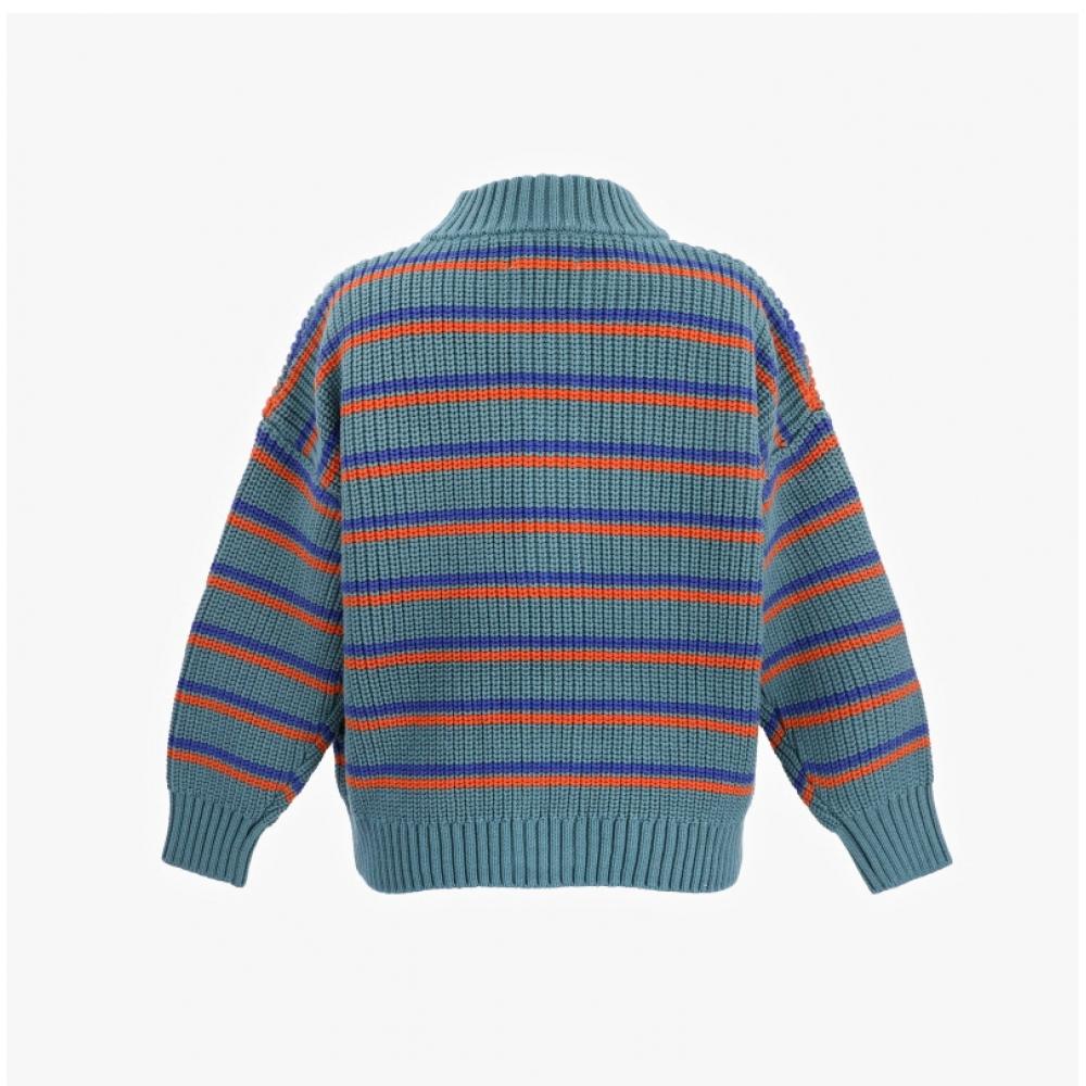 Tiny Cotton Aw24 276 P13  Stripes Mockneck Cardigan  Striped Kids Cardigan