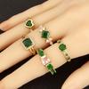 Nidin New Fashion Round/Heart/Square Shape Charm Open Rings For Female Green Crystal Zircon Adjustable Fine Finger Jewelry Gift