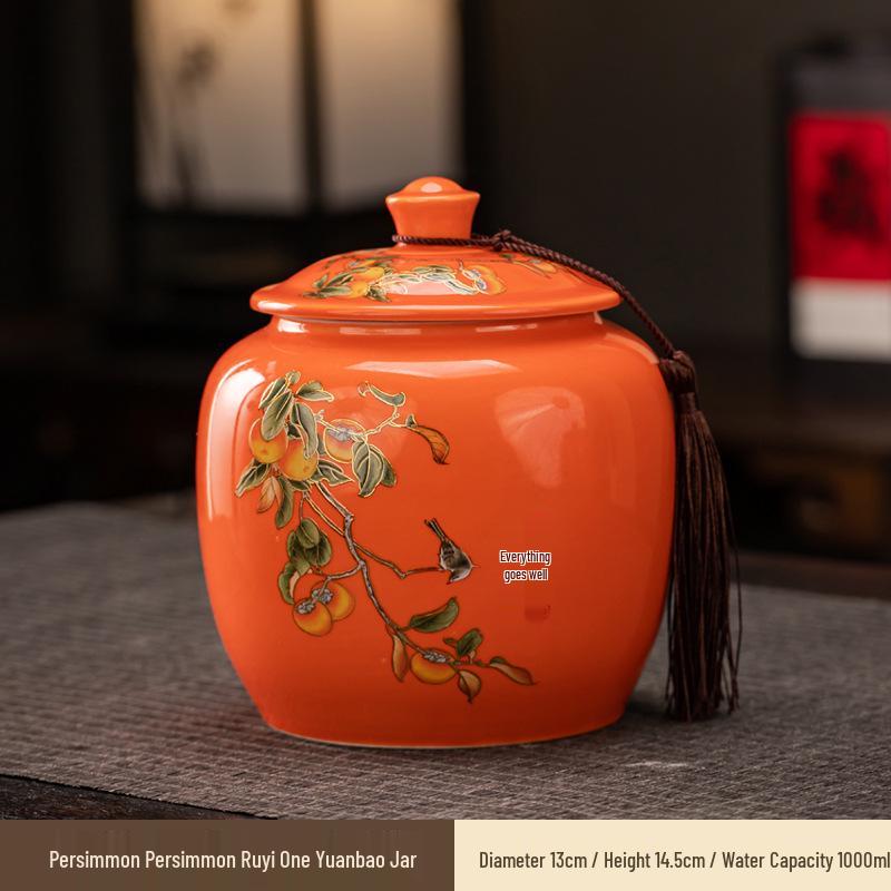Large Ceramic Tea Storage Canister for Red, Green, Longjing, Biluochun, and Pu'er Tea - Half Jin Capacity