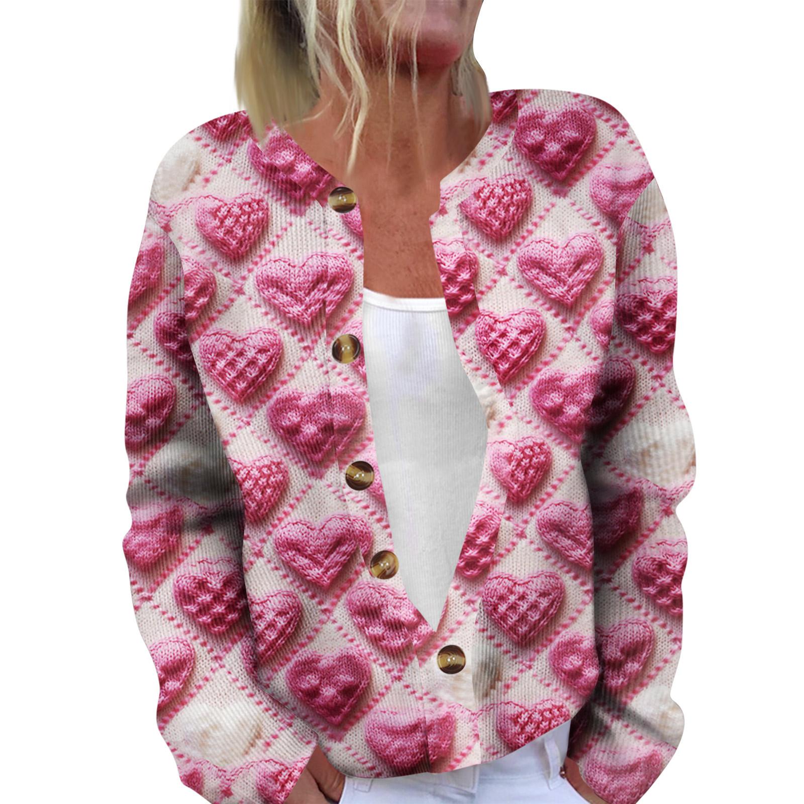 

Модный женский кардиган с длинными рукавами и принтом ко Дню святого Валентина XL