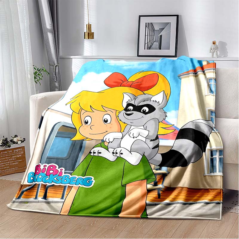 Bibi Blocksberg Summer Beach Flannel Blanket, Cartoon Witch Bibi Surf Print Warm Throw Blanket, Kids Bedroom Sofa Decor Gift