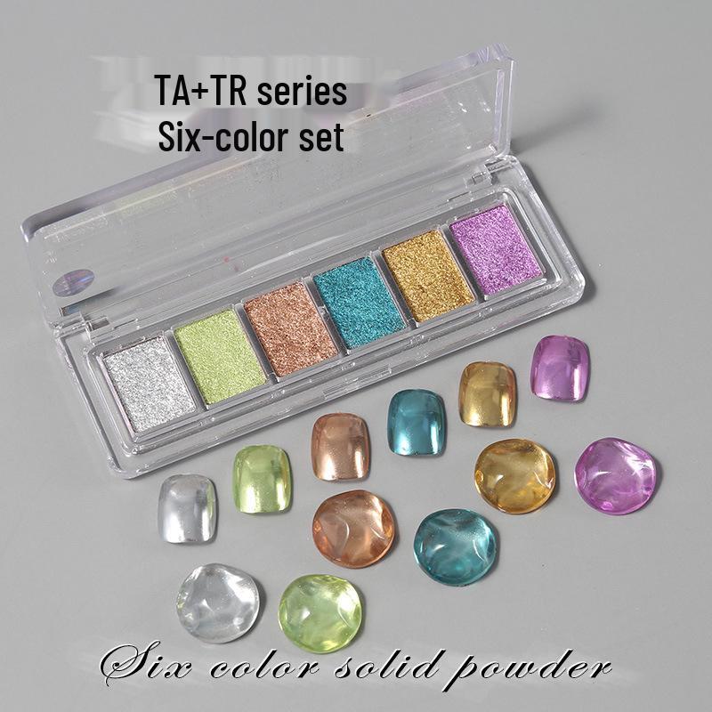 Solid Magic Mirror Powder: 6-Color Nail Salon Bright Eyeshadow Palette - Mermaid Fairy Aurora Outlining Powder