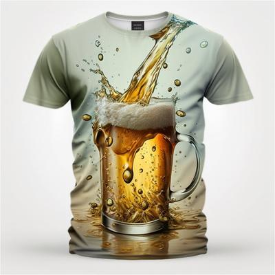 Herren T-Shirt 3D-gedrucktes Bier-T-Shirt für Männer, lustiges Herrenhemd, lässig, Sommer, Streetwear, Unisex, T-Shirt, Top, Herrenbekleidung