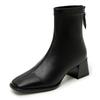 2025 new thick heel short boots women's French square head spring and autumn single boots fashion medium tube thin boots black high heel boots