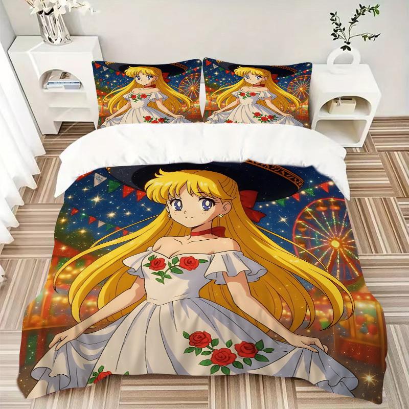 3-teiliges Sailor Moon Bettwäsche-Set. Weich und bequem, ohne Kern. (1x Bettbezug + 2x Kissenbezüge) yy251010136